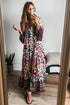 Pink Western Leopard Printed 3/4 Sleeve Buttoned Front Tiered Maxi Dress